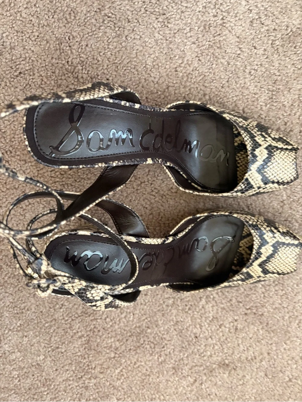 Sam Edelman Wrenna Snake Print Heels in Black and Brown